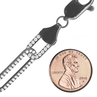 Tribeca Trace Paperclip Chain Necklace with CZ Stones in Sterling Silver Black Ruthenium Finish