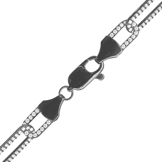 Tribeca Trace Paperclip Chain Necklace with CZ Stones in Sterling Silver Black Ruthenium Finish