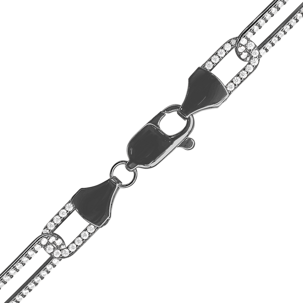 Tribeca Trace Paperclip Chain Necklace with CZ Stones in Sterling Silver Black Ruthenium Finish