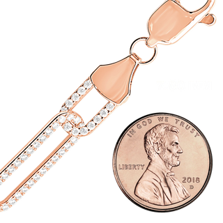 Tribeca Trace Paperclip Chain Necklace with CZ Stones in Sterling Silver 18K Rose Gold Finish