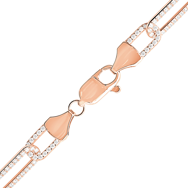 Tribeca Trace Paperclip Chain Necklace with CZ Stones in Sterling Silver 18K Rose Gold Finish