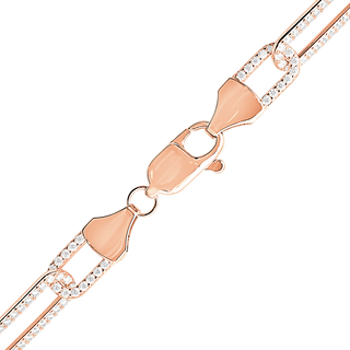 Tribeca Trace Paperclip Chain Necklace with CZ Stones in Sterling Silver 18K Rose Gold Finish