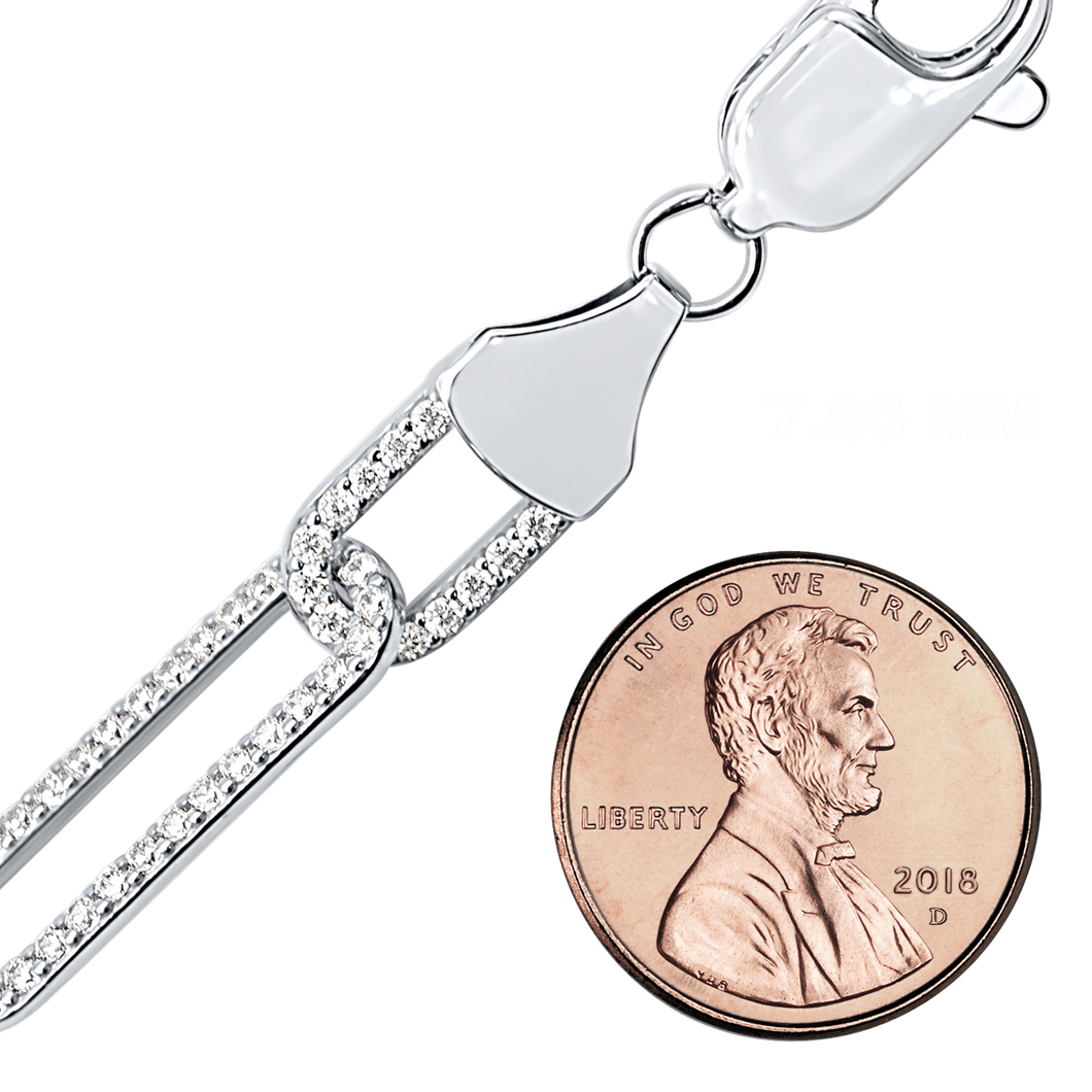 Tribeca Trace Paperclip Chain Necklace with CZ Stones in Sterling Silver