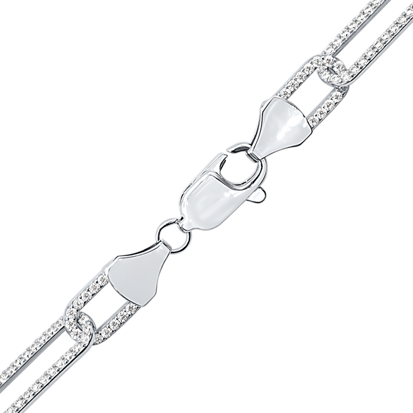 Tribeca Trace Paperclip Chain Necklace with CZ Stones in Sterling Silver