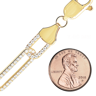 Tribeca Trace Paperclip Chain Necklace with CZ Stones in Sterling Silver 18K Yellow Gold Finish