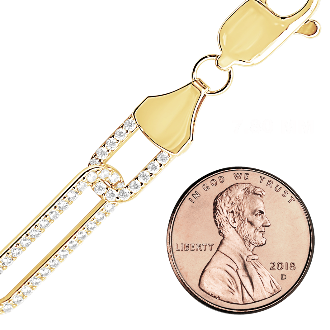 Tribeca Trace Paperclip Chain Necklace with CZ Stones in Sterling Silver 18K Yellow Gold Finish