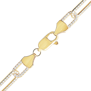 Tribeca Trace Paperclip Chain Necklace with Alternating Stones in Sterling Silver 18K Yellow Gold Finish