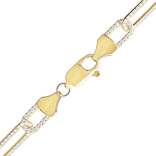 Tribeca Trace Paperclip Chain Necklace with CZ Stones in Sterling Silver 18K Yellow Gold Finish