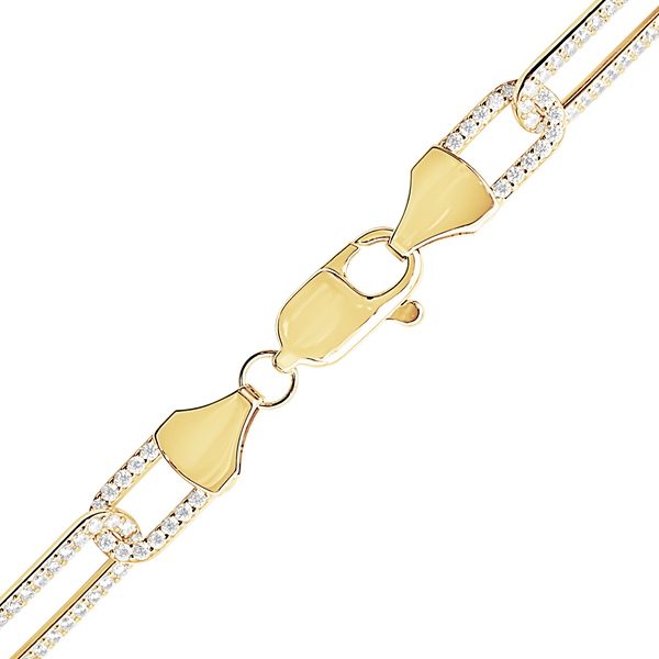 Tribeca Trace Paperclip Chain Necklace with CZ Stones in Sterling Silver 18K Yellow Gold Finish