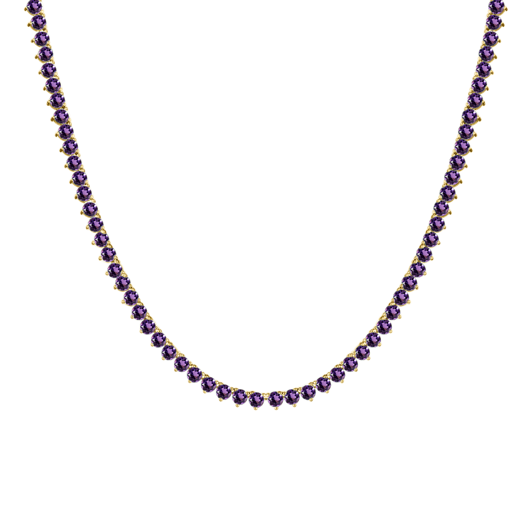 Tennis Necklace with Amethyst Stones (February Birthstones) in 14K Gold (1.75 mm - 4.0 mm)