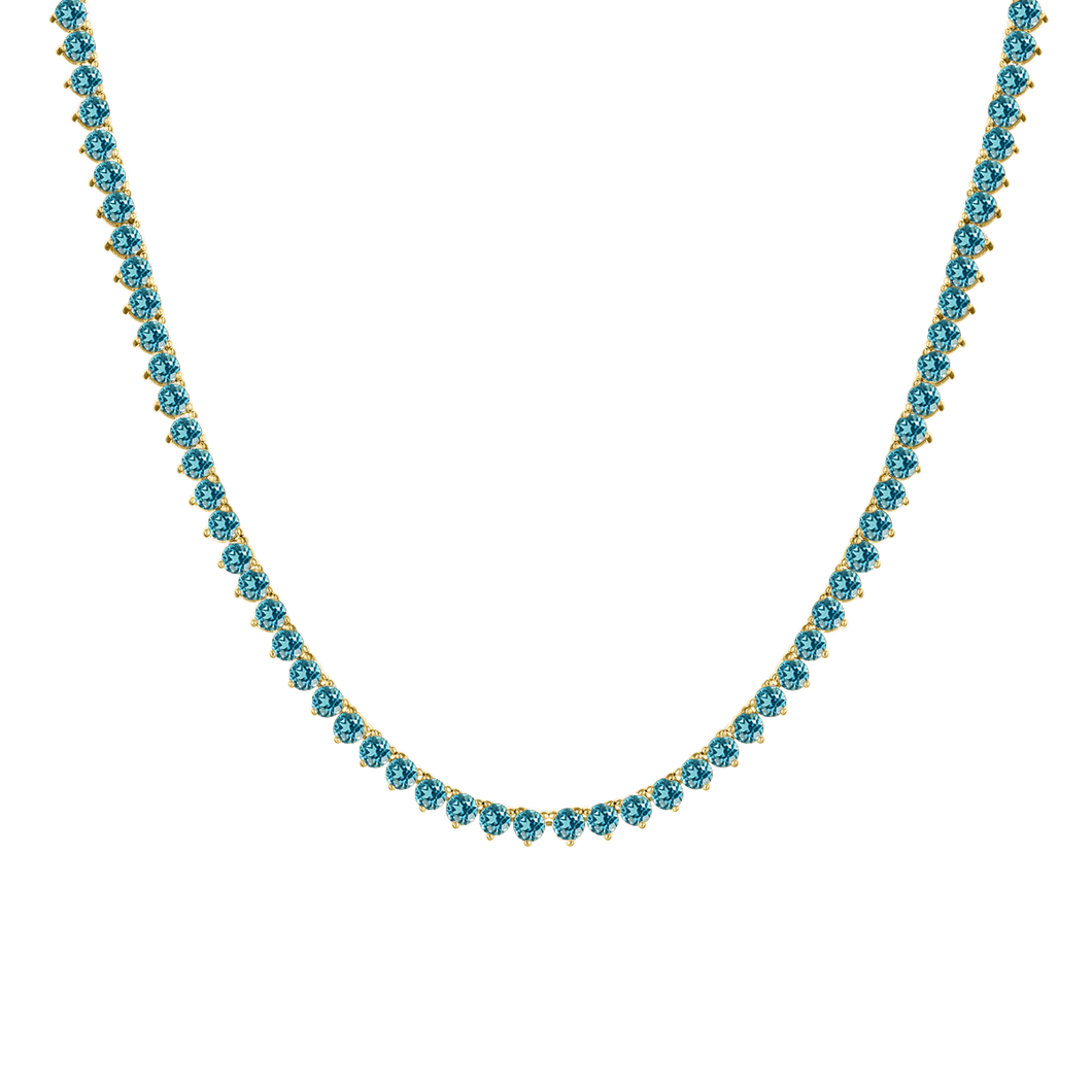 Tennis Necklace with Aquamarine Stones (March Birthstones) in 14K Gold (1.75 mm - 4.0 mm)