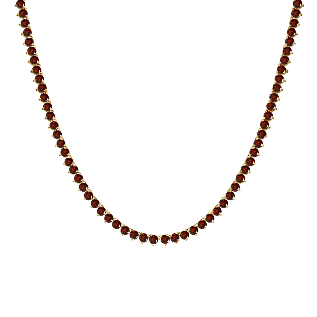 Tennis Necklace with Garnet Stones (January Birthstones) in 14K Gold (1.75 mm - 4.0 mm)