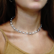 Load image into Gallery viewer, Oval Tribeca Trace Chain Paperclip Necklace with Alternating Stones in Sterling Silver
