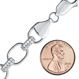 Oval Tribeca Trace Chain Paperclip Necklace with Alternating CZ Stones in Sterling Silver