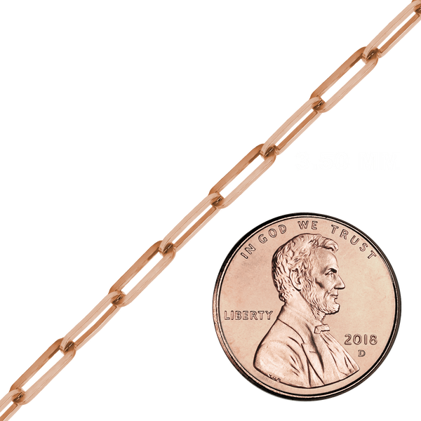 Bulk / Spooled Trace Elongated Paperclip Cable Chain in 14K Rose Gold (2.50 mm - 3.50 mm)