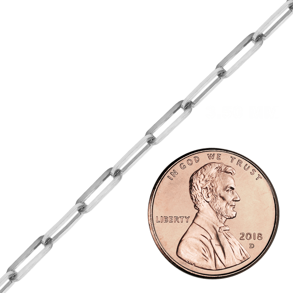 Bulk / Spooled Trace Elongated Paperclip Cable Chain in 14K White Gold (2.50 mm - 3.50 mm)