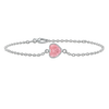 Diamond or Gemstone Heart Bezel Charm in 14K White Diamond Cut Cable Bracelet