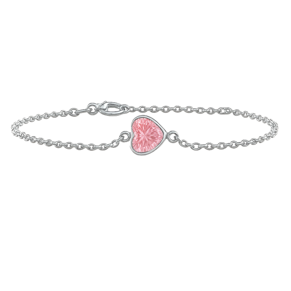 Diamond or Gemstone Heart Bezel Charm in 14K White Round Cable Bracelet