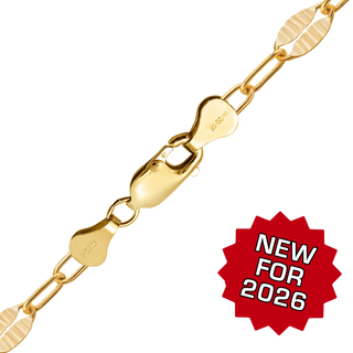 Finished Etched Alternating Valentino Paperclip Anklet in 14K Gold-Filled