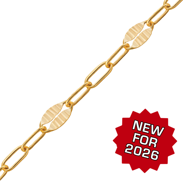 Bulk / Spooled Etched Alternating Valentino Paperclip Chain in 14K Gold-Filled (3.10 mm)