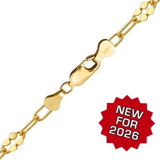 Finished Clover Alternating Valentino Paperclip Anklet in 14K Gold-Filled
