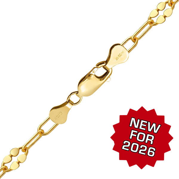 Finished Clover Alternating Valentino Paperclip Anklet in 14K Gold-Filled