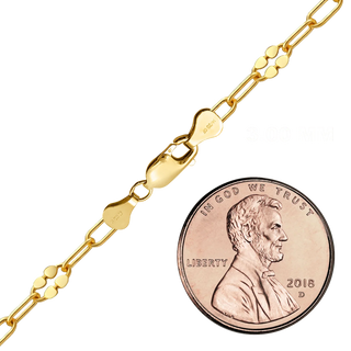 Finished Clover Alternating Valentino Paperclip Anklet in 14K Gold-Filled