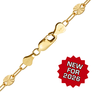 Finished Sparkle Alternating Valentino Paperclip Anklet in 14K Gold-Filled