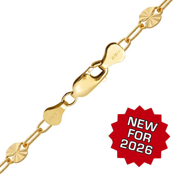 Finished Sparkle Alternating Valentino Paperclip Anklet in 14K Gold-Filled