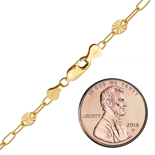 Finished Sparkle Alternating Valentino Paperclip Anklet in 14K Gold-Filled