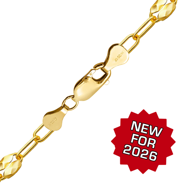 Finished Textured Alternating Valentino Paperclip Bracelet in 14K Gold-Filled