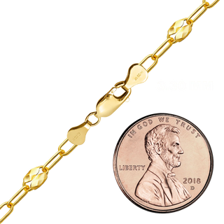 Finished Textured Alternating Valentino Paperclip Anklet in 14K Gold-Filled