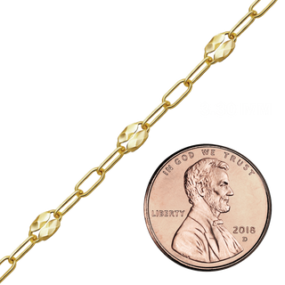 Bulk / Spooled Textured Alternating Valentino Paperclip Chain in 14K Gold-Filled (3.30 mm)