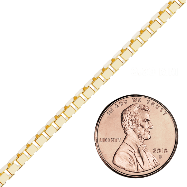 Bulk / Spooled Venetian Box Chain in 14K & 18K Yellow Gold (0.80 mm - 3.30 mm)