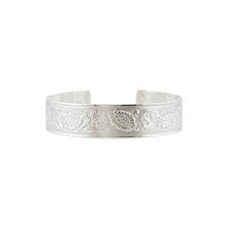 Sterling Silver Floral Leaf Pattern Cuff Bracelet WPFL19C
