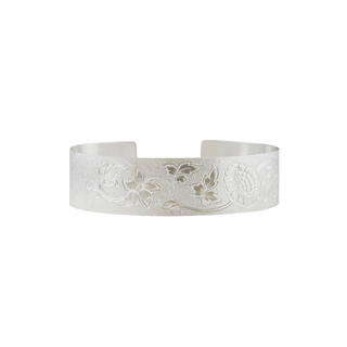 Sterling Silver Floral Pattern Cuff Bracelet WPFL26C