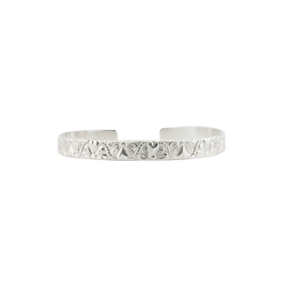 Sterling Silver Floral Heart Pattern Cuff Bracelet WPFL59C