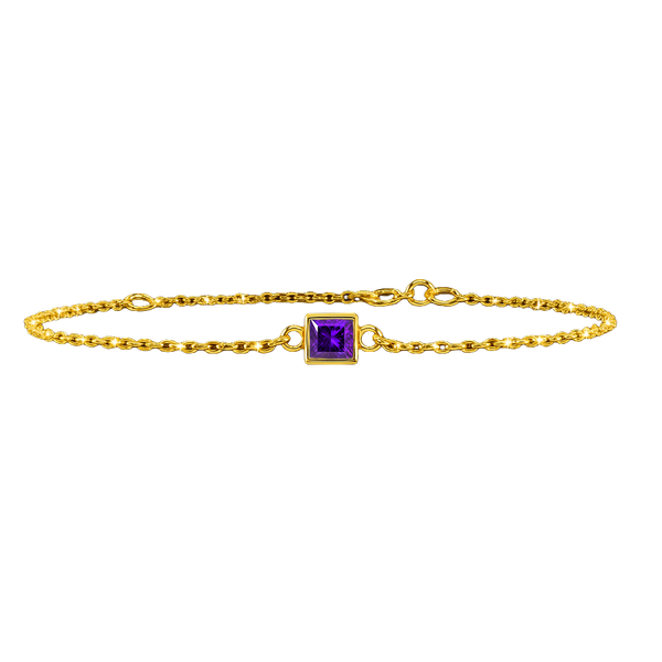 Diamond or Gemstone Square Bezel Charm in 14K Yellow Diamond Cut Cable Bracelet