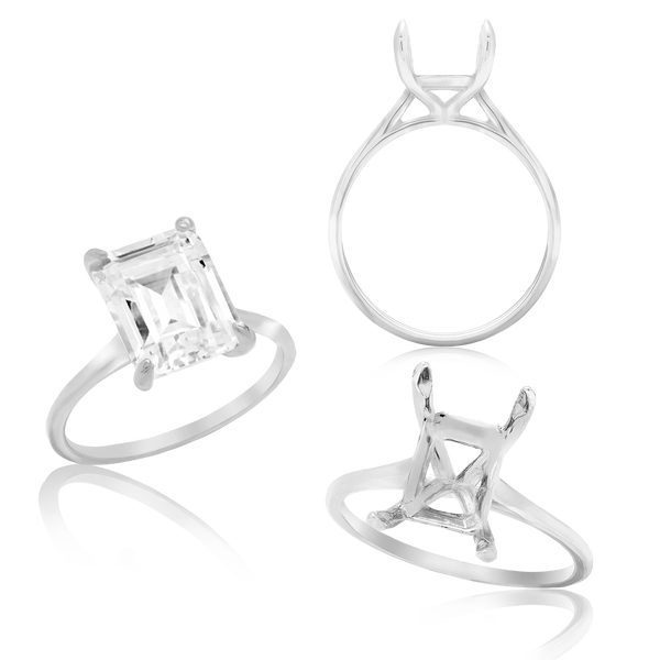 ITI NYC Emerald Shape 4 Prong Basket Solitaire