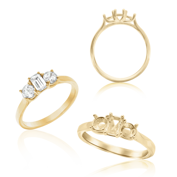 ITI NYC Emerald Shape Lucida 4 Prong with Side Stones