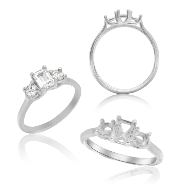 ITI NYC Emerald Shape Lucida 4 Prong with Side Stones