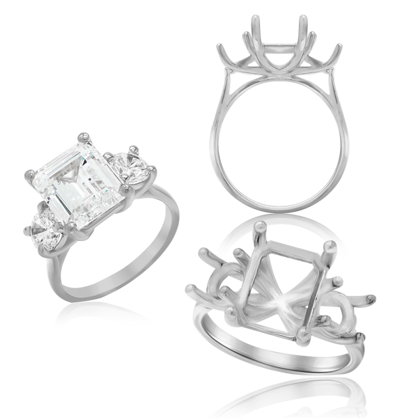 ITI NYC Emerald Shape Lucida 4 Prong with Side Stones