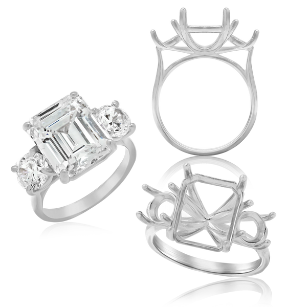 ITI NYC Emerald Shape Lucida 4 Prong with Side Stones