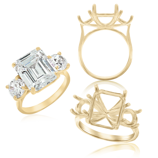 ITI NYC Emerald Shape Lucida 4 Prong with Side Stones