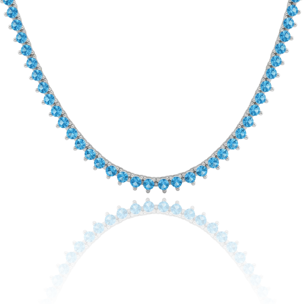 Tennis Necklace with Blue Topaz Stones (December Birthstones) in 14K Gold (1.75 mm - 4.0 mm)