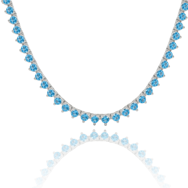 Tennis Necklace with Blue Topaz Stones (December Birthstones) in 18K Gold (1.75 mm - 4.0 mm)