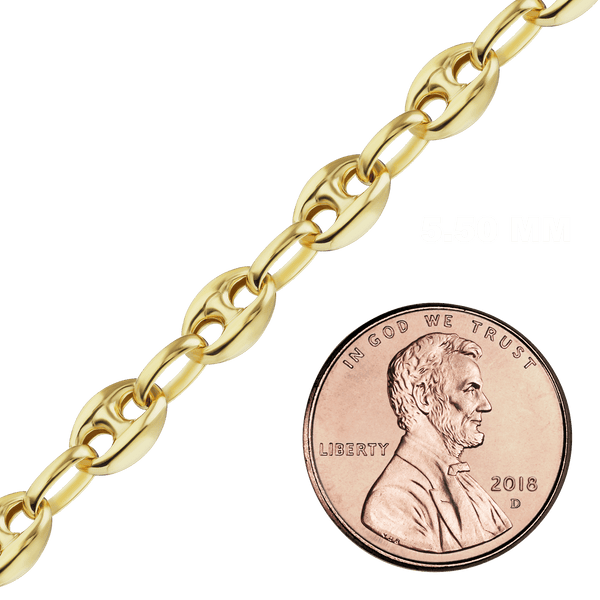 Bulk / Spooled Classic Puffed Mariner Link Semi-Solid Chain in 14K Yellow Gold (3.80 mm - 12.00 mm)