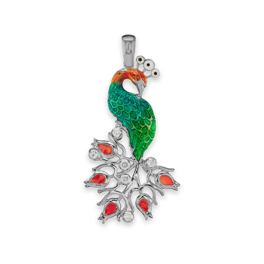 Peacock  Charm with CZ's (52 x 26mm)