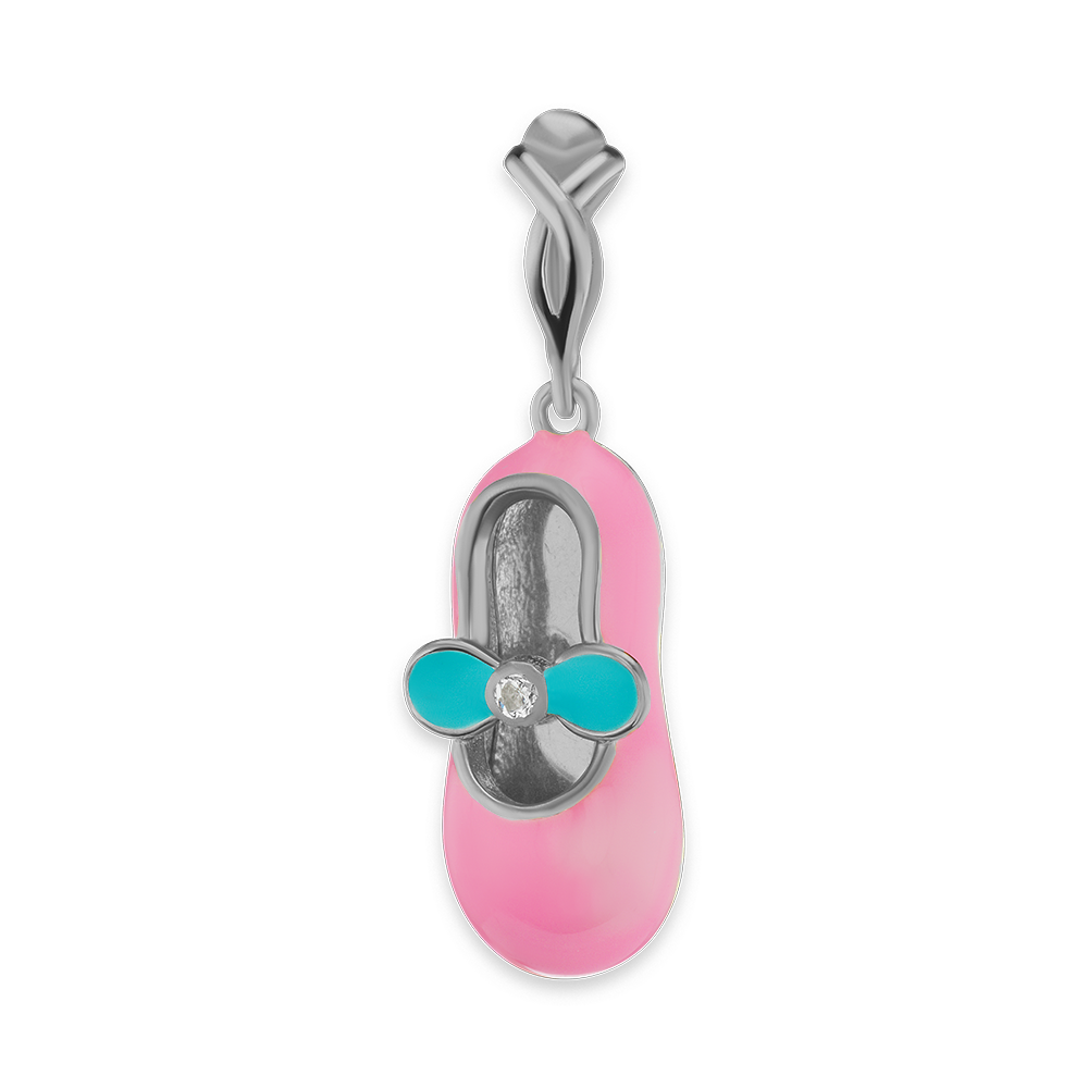 Baby Shoe Pink Ballerina with CZ Charm (28 x 10mm)