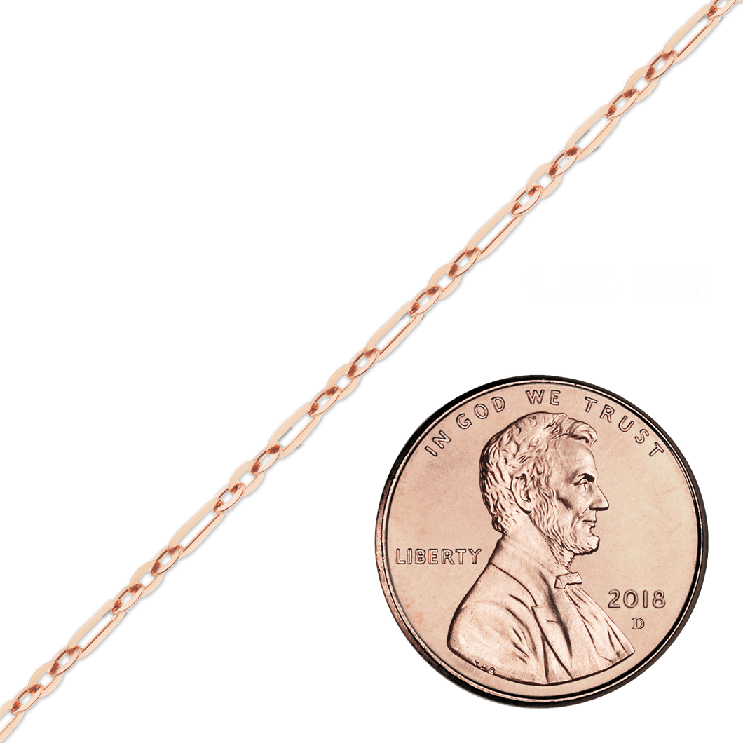 Bulk / Spooled Diamond Cut Cable Figaro Chain in 14K Rose Gold (1.60 mm)